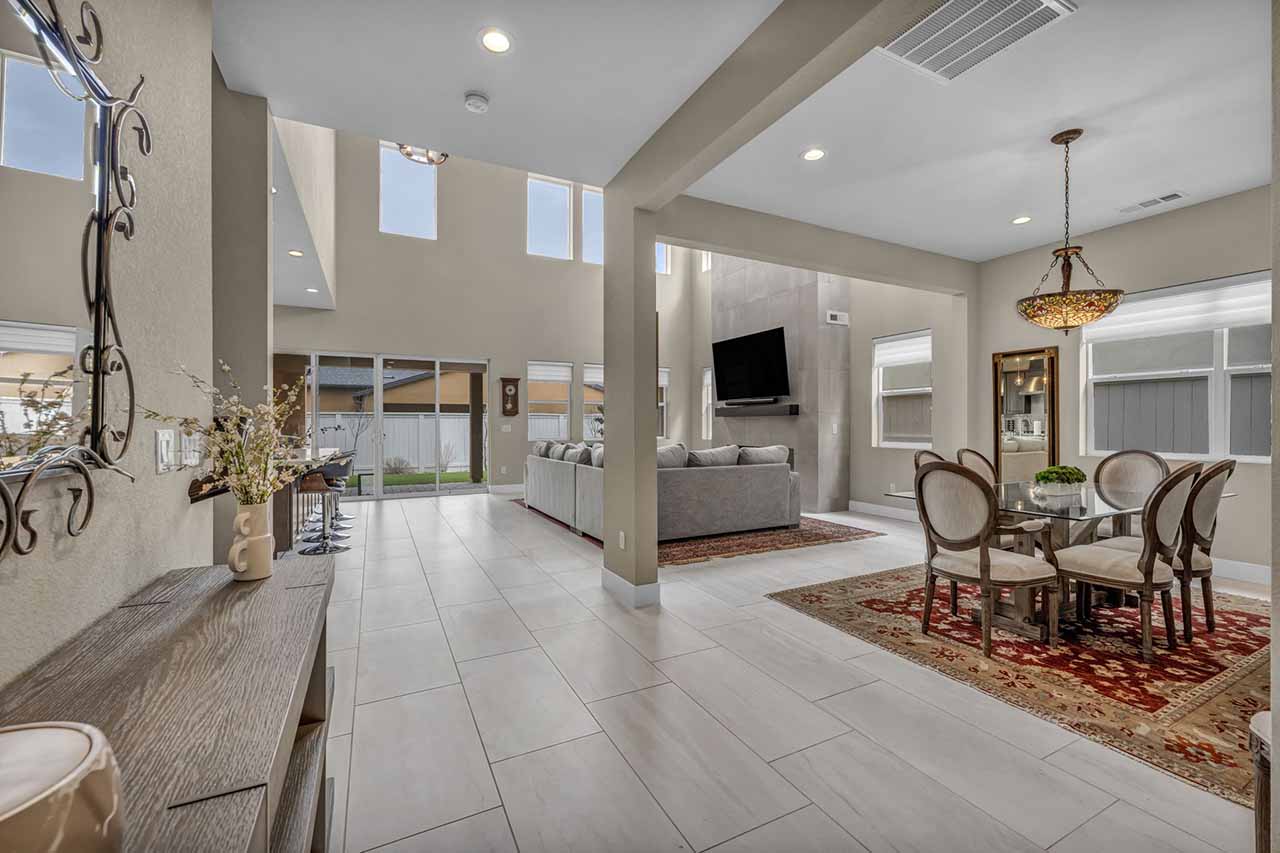 interior dining living room tall ceilings